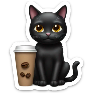 Black cat with coffee  sticker