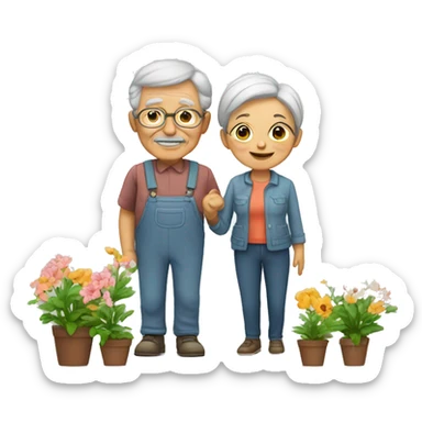 grandmother and grandfather with flower plants sticker