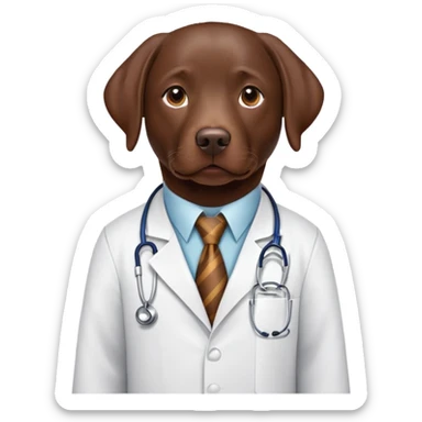 Chocolate lab, doctor with tie with humans on it sticker