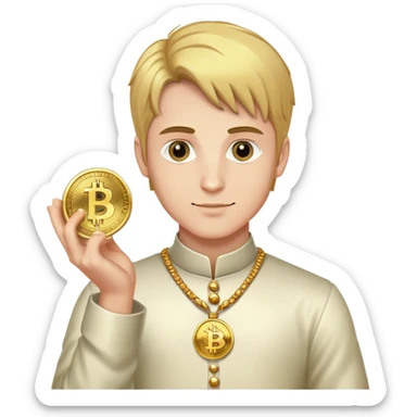 Artur the Prince holding a YUSRA cryptocurrency coin sticker