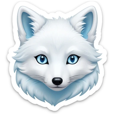 Cinematic Noble Arctic Fox Portrait Emoji, Poised and regal, with a compact, agile build and a luxurious, pure white Fur accented by a subtle hint of icy blue, deep-set soulful piercing eyes, Simplified yet sharp and sophisticated features, highly detailed, glowing with a soft, dignified glow, high shine, intelligent and cunning, stylized with an air of arctic elegance, focused and attentive, soft glowing outline, capturing the essence of a watchful and confident fox, so majestic it feels as though it could dash out of the screen with effortless authority! sticker