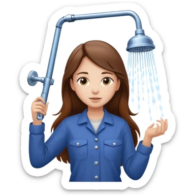 beautiful girl with long brown hair constructing new shower sticker
