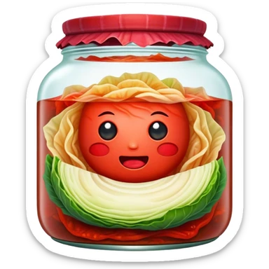 Kimchi Cinematic Realistic Kimchi Dish Emoji, depicted as spicy, fermented cabbage with vibrant red hues neatly served in a traditional jar, rendered with dynamic textures and bold, appetizing lighting. sticker