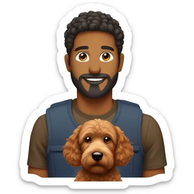 Brown man with a red goldendoodle sticker