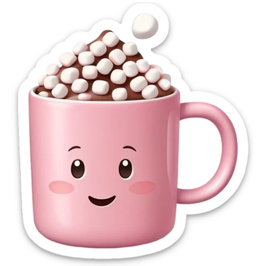 hot chocolate in a pink mug with mini marshmallows floating on top sticker