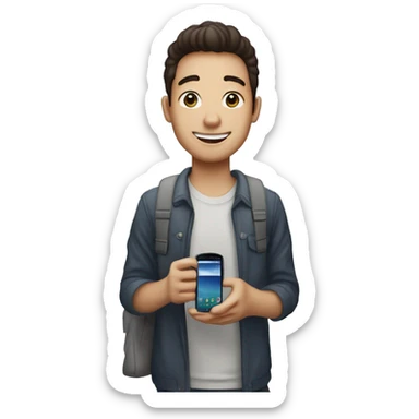 Un chico joven sacandose una foto con un samsung que se vea el celular  sticker