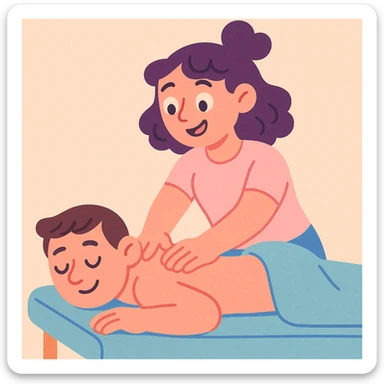 a girl doing massage therapy, soft pastel cartoon style sticker