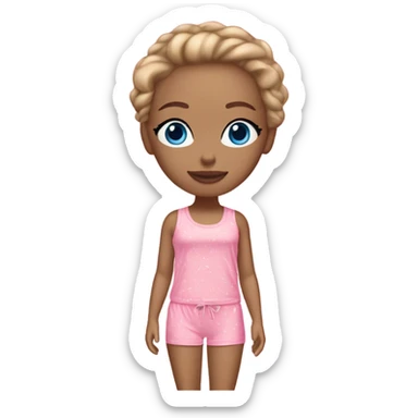 A light skin, blue eyes, long dark blonde girl in Victoria’s Secret pj   sticker