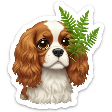 Cavalier dog with fern plant sticker