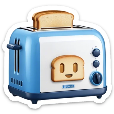 toaster, front view, blue color sticker