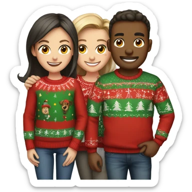 4 guys and 1 girl wearing Christmas sweaters sticker