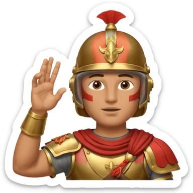 an ancient roman republic soldier doing a salute where he points all his fingers to the sky with right hand sticker