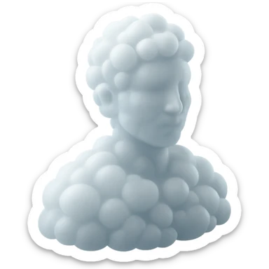 person looking straight, composed entirely of white fluffy convex clouds, shoulder up sticker