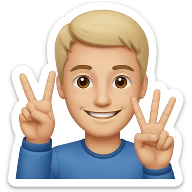 caucasian man making a peace sign, emoji style sticker