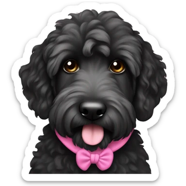 Dog black labradoodle with a pink scrunchie sticker