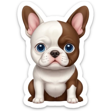 All pure White French bulldog with blue eyes sitting next to brown Boston terrier sticker