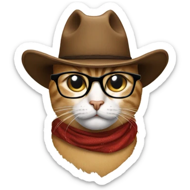 A cat with a cowboy hat and glasses on sticker
