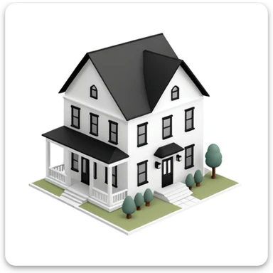 white with black trim modern farmhouse 3d isometric dollhouse sticker