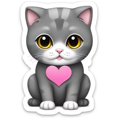 dark gray Scottish fold cat sitting pink heart  sticker