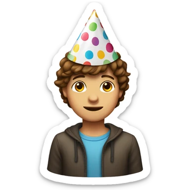 Brown haired boy wearing birthday hat sticker