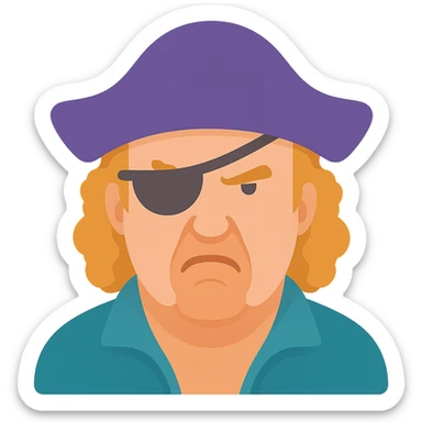 Add color to Jeremy Clarkson with a pirate hat and eyepatch, keep icon style with vibrant and clear colors, detailed pirate hat and eyepatch, maintain the icon style look. sticker