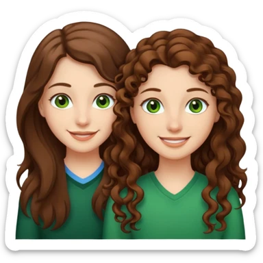 Two besties: 1: long straight brown hair, green eyes 2: long curly brown hair, brown eyes sticker