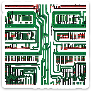 Circuit board pattern member badge with green to red gradient power flow sticker
