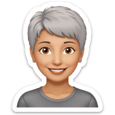 woman 50 years old, short grey fluffy cut hair, tannes skin and brown eyes sticker