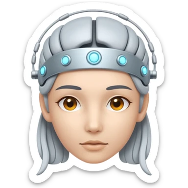 Minimal emoji of a futuristic neural headband with glowing nodes, clean lines, soft sci-fi glow, flat icon style sticker