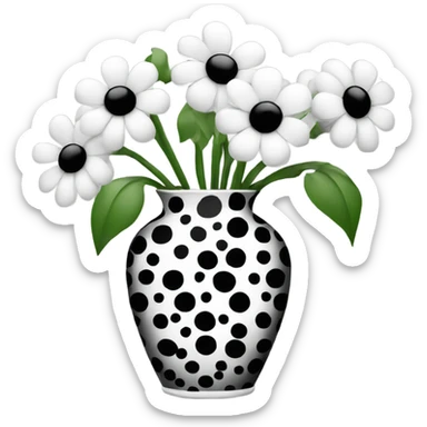 Flowers in black and white polka dot vase  sticker