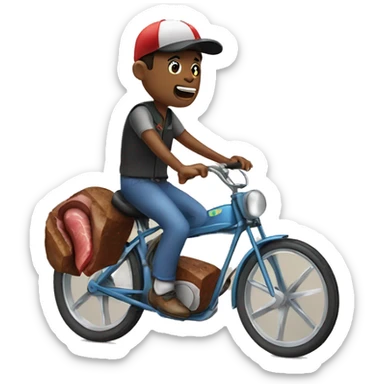 A piece of steak, riding a bike ￼ sticker