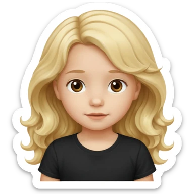 3yr old girl wavy long blond hair brown eyes black tshirt sticker
