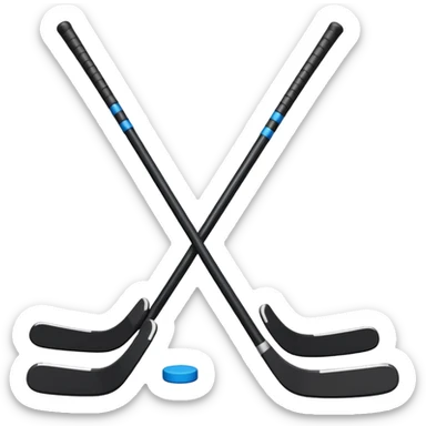 two hockey sticks crossing and a puck like the original apple hockey stick emoji sticker