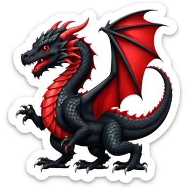 black Welsh dragon rampant, heraldic style sticker