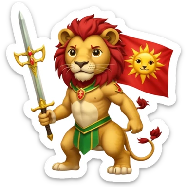 A lion with a sword and the sun on top of it and on the top green and bottom red flag sticker