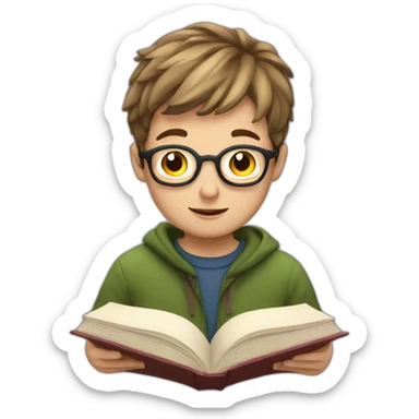 european boy reads a book sticker