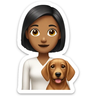 Black haired girl holding red lab dog sticker