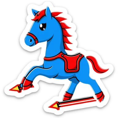 fast electric horse made of electricity, metal plates, bolts, visible blue and red wires, lightning coursing through its body, robotic appearance sticker