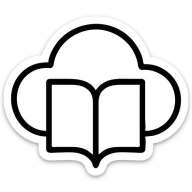 open thick white book made of cloud, modern outlined icon style sticker