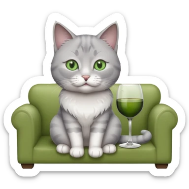 gray Cat sitting On A Couch holding Wine sticker