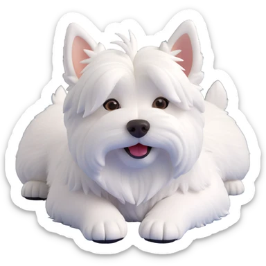 adorable Westie dog on its back, eyes closed, fluffy white fur, cozy and content sticker