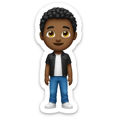 crie um emojii com um jovem negro de cabelo preto com a camisa azul, gola vermelha, e manga dos braços branca sticker