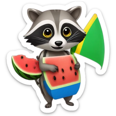 raccoon with a watermelon and the Ukrainian flag sticker