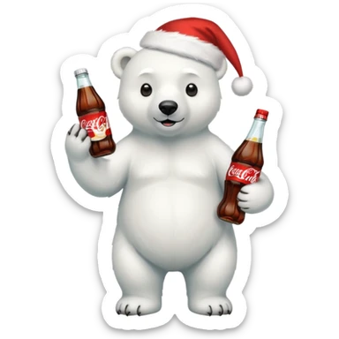 full body polar bear with christmas hat on with a bottle of coca cola  sticker