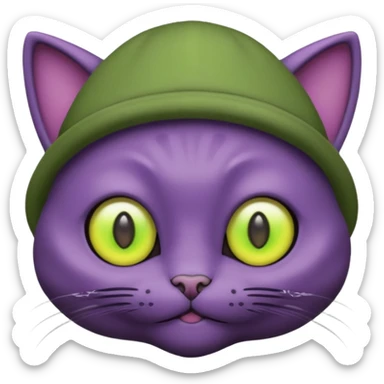 dark purple alien cat with no fur and yellow hat and big green eyes sticker