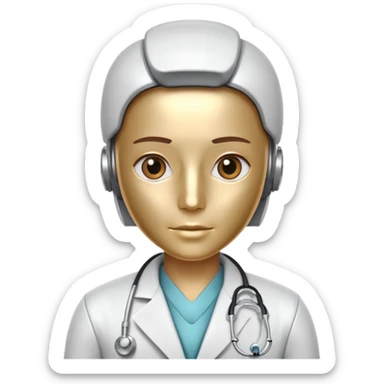 medical robot wearing a white coat and a stethoscope sticker
