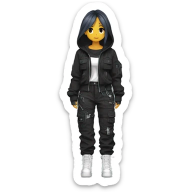 Edgy anime punk tomboy with techwear cargo pants hoodie sticker