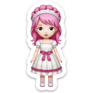 Isolated detaile illustration incredibly raspberry torte doll figurine full body with pink hair and a raspberry hairband sticker