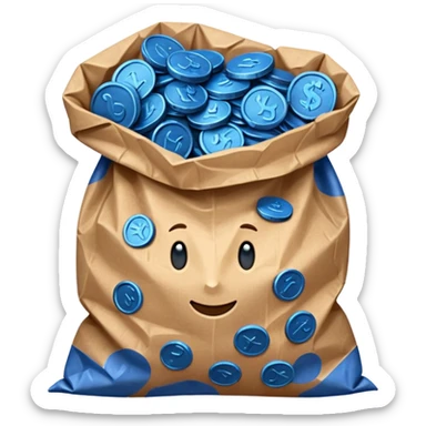 brown bag of blue coins sticker