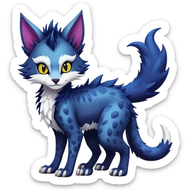 Kawaii dark edgy fantasy feline-vernid-sergal-fursona animal creature with a tufted tail full with tufted ears body with cool sharp markings  sticker